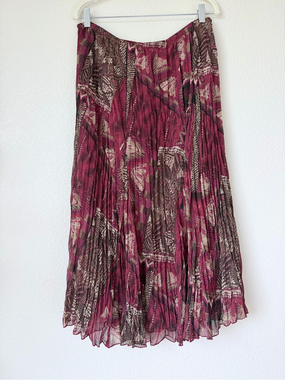 Ruby Rd Petite Pleated Midi Skirt Berry Brown Abstract Print 10P